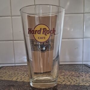 Hard Rock Cafe Foxwoods Clear Pint Glass with Yellow and Red Logo